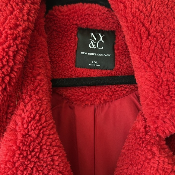 NWT New York & Company Red Double Breasted Sherpa Jacket - Picture 4 of 14